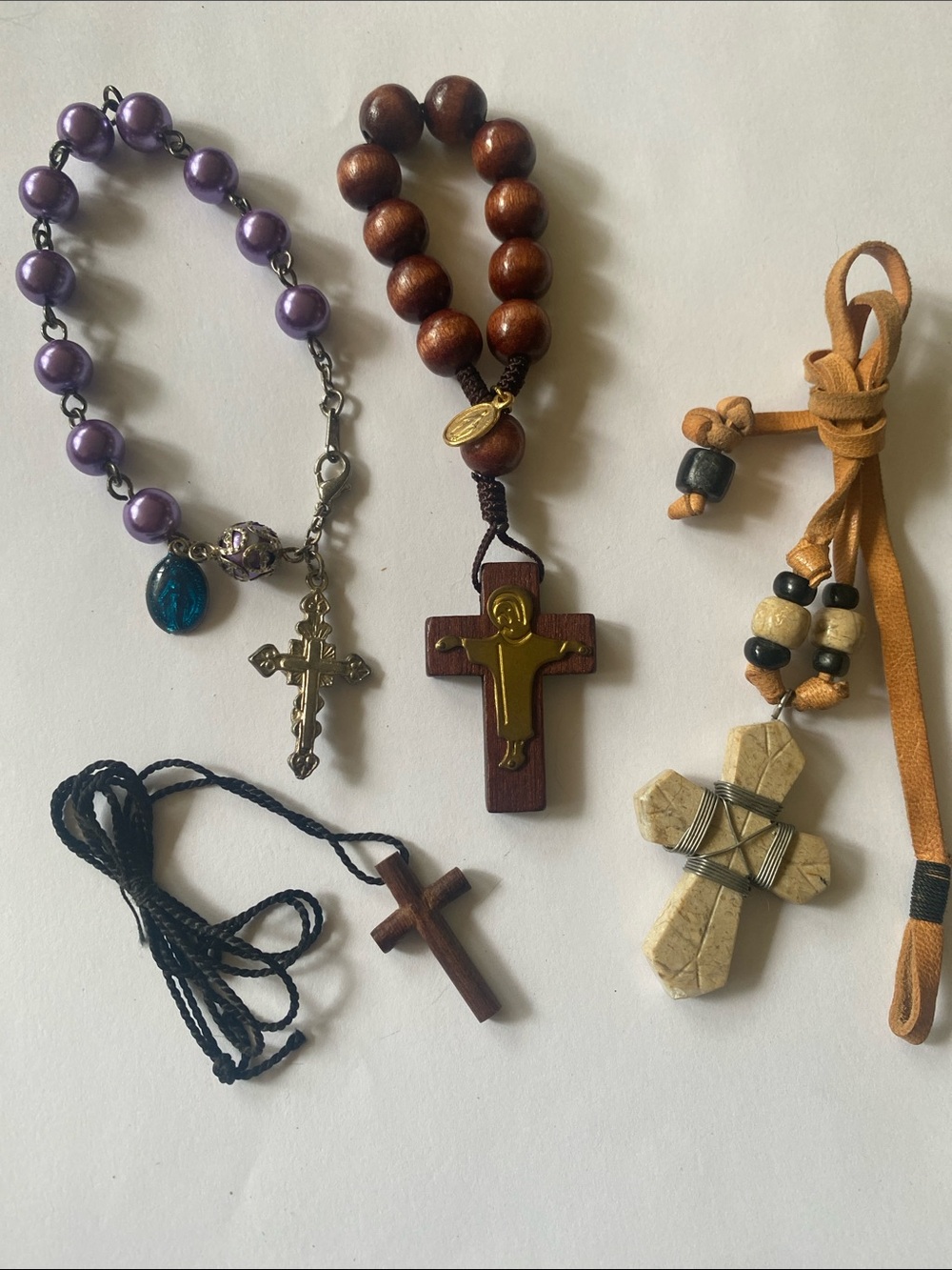Mixed Women's Cross Pendant Set - Purple, Brown, Tan